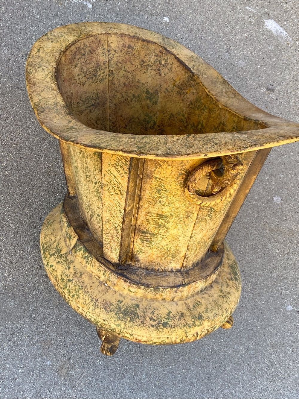 Distressed Yellow Decorative Floor Vase with Ring Accent